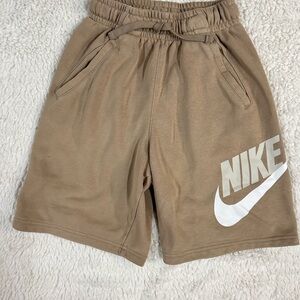 Nike Tan and White Athletic Shorts with Elastic Waistband
